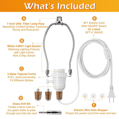 Make a Lamp or Rewire Kit,DIY Bottle Wiring Kit Includes 3-Way white
