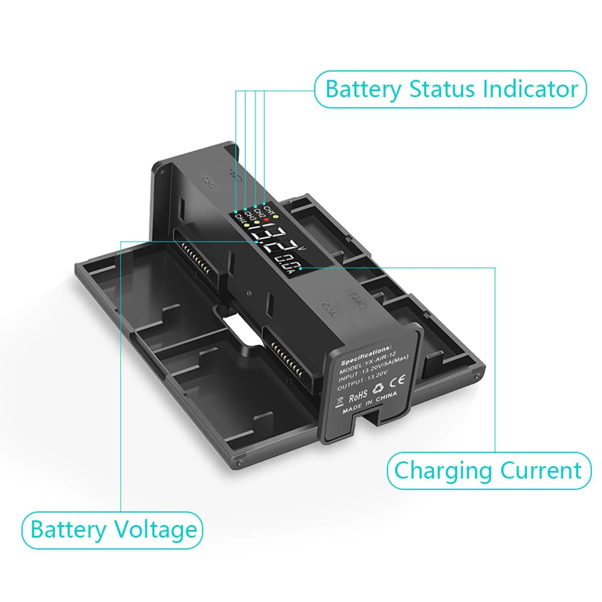 4 Battery Ports LED Display Charger Charging Hub For DJI Mavic Air 2 Drone e