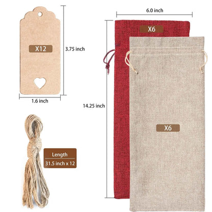 12 Pcs Burlap Wine Bags & Gift Tags, 12 Count (Pack of 1), Burlap/Red