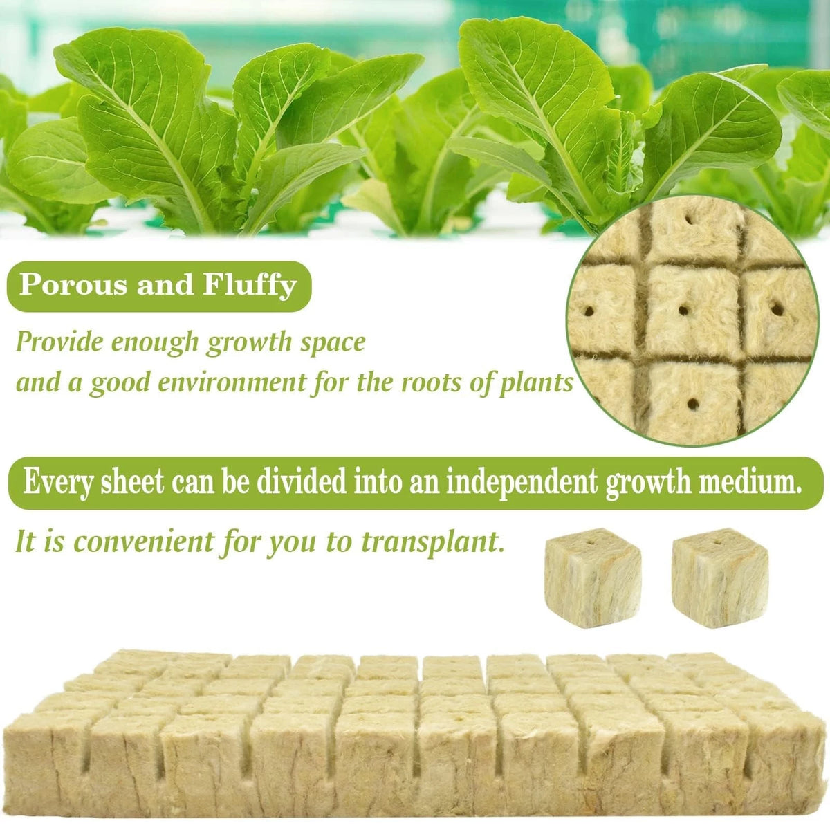 Halatool 1 Inch Rockwool Cubes for Hydroponic Growing, 1" Cubes, 2 Sheets