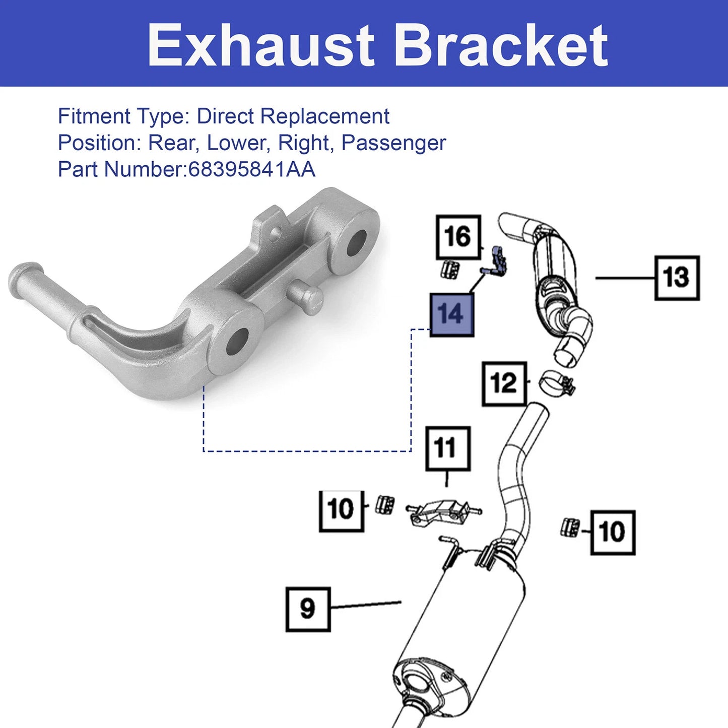 Rear Right Exhaust Bracket & Muffler Support Assembly for 2019-2025 Ram 1500