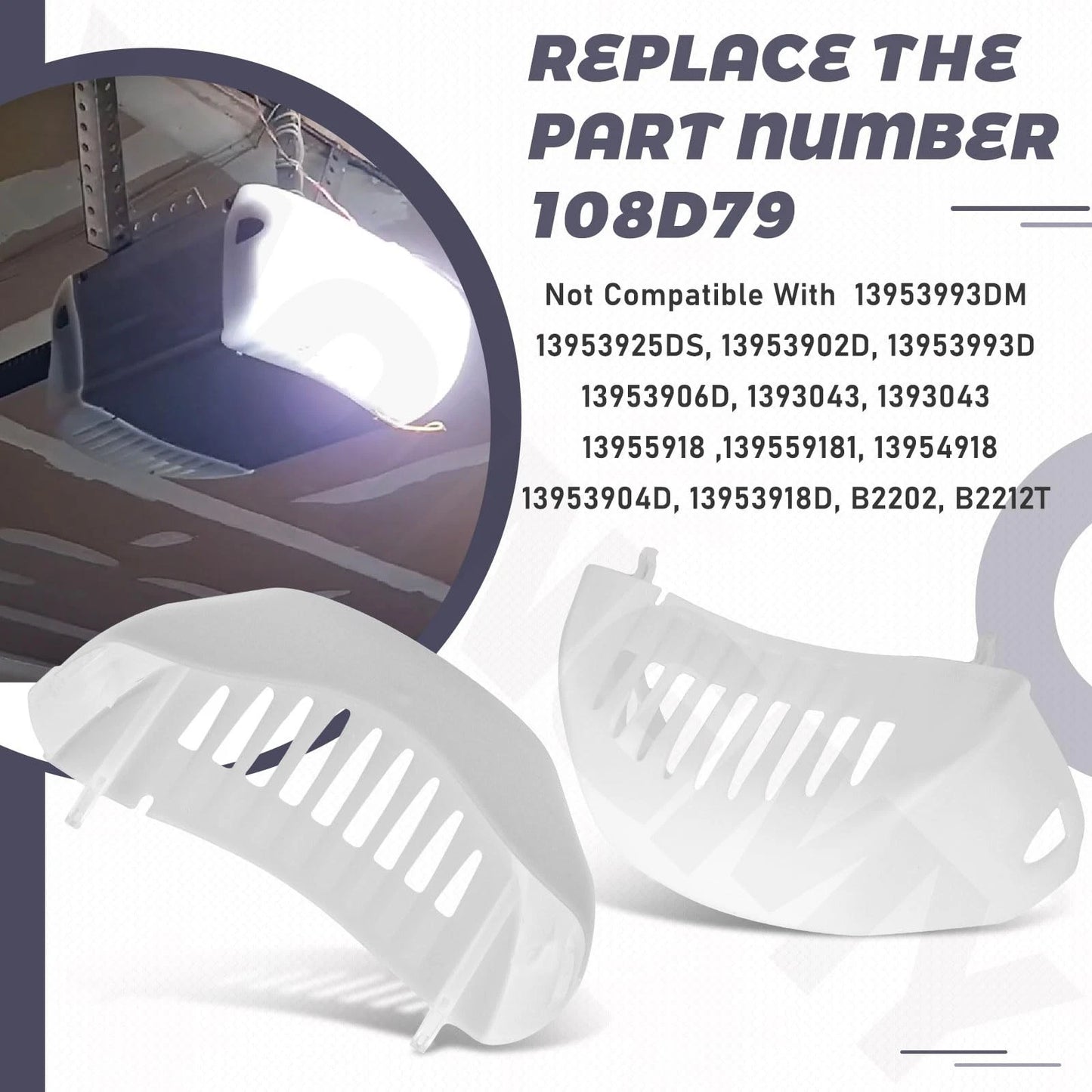 2 Pcs 108D79 Garage Door Opener Light Lens Cover Compatible with Belt White