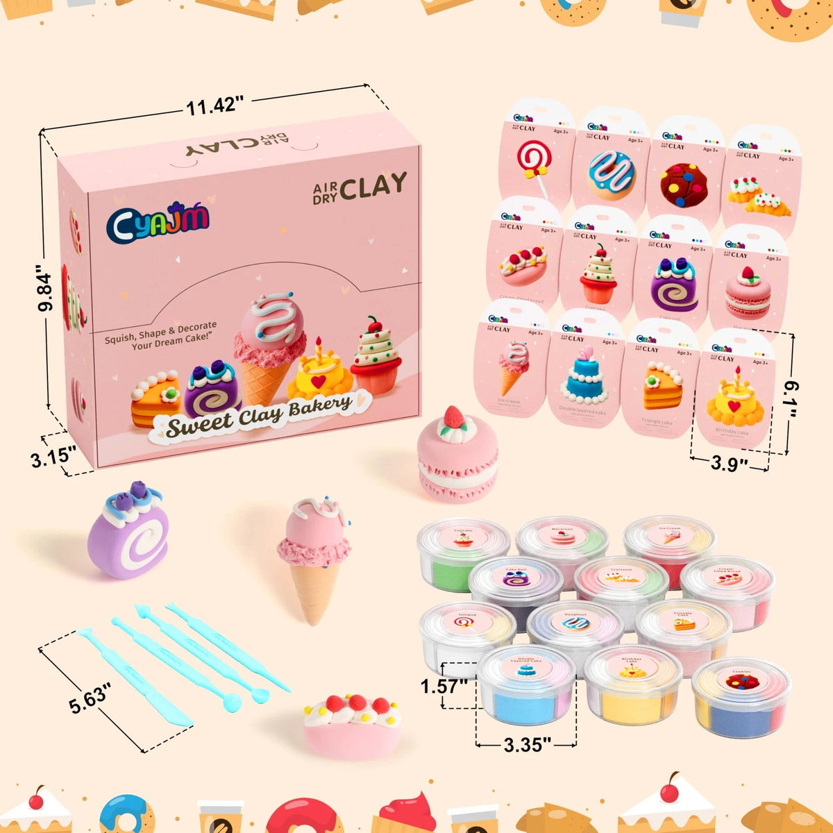 Cake Themed Air Dry Clay Kit for Kids - 12 Boxes Ultra Light Model Theme