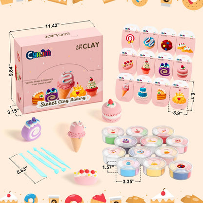 Cake Themed Air Dry Clay Kit for Kids - 12 Boxes Ultra Light Model Theme