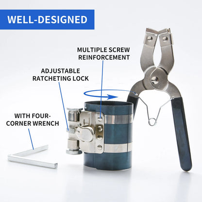 Non-slip Piston Ring Compressor Tool Set with Pliers & Wrench for Engine Rebuild