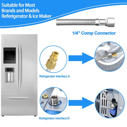 Fridge Water Line Kit - 20FT with Tee Stop Valve for 20 FT, Silver
