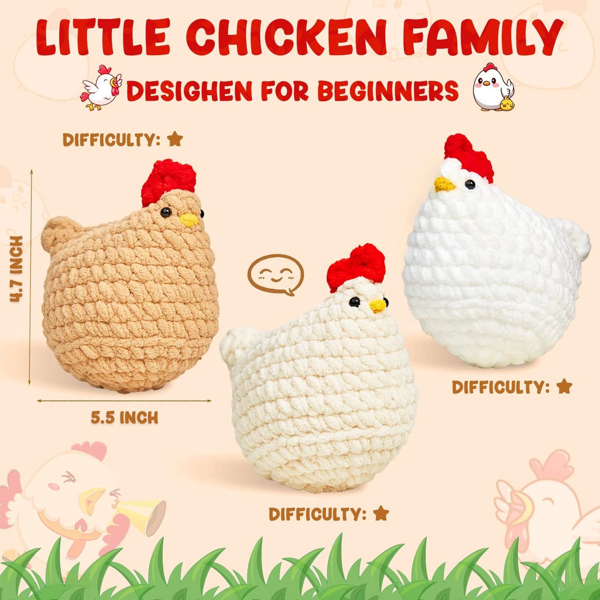 MAGIMUSE Crochet Kit for Beginners, 3 Pcs Chicken Small, 3
