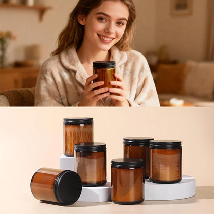 GIVAMEIHF 8oz Amber Glass Jars with Lids (3 Pack) - Empty Candle Amber-3 Pack
