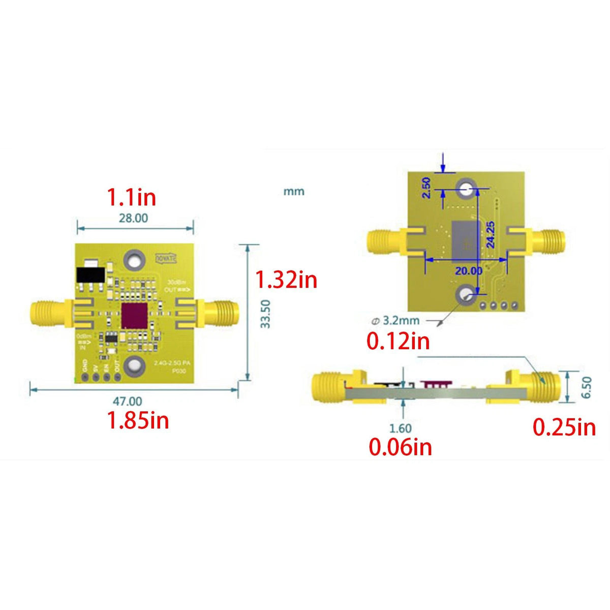 SKY65135 High Frequency Unidirectional RF Signal Amplifier Booster 1W RF Module