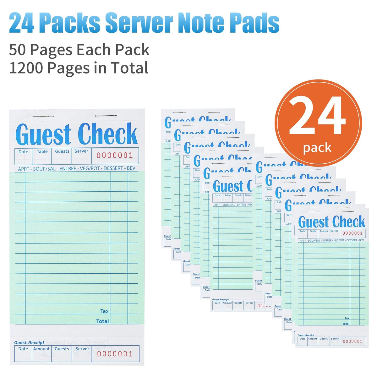 ZPARIK 24 Pack Guest Checks Books for Servers Server Note Pads, 24pcs, Green