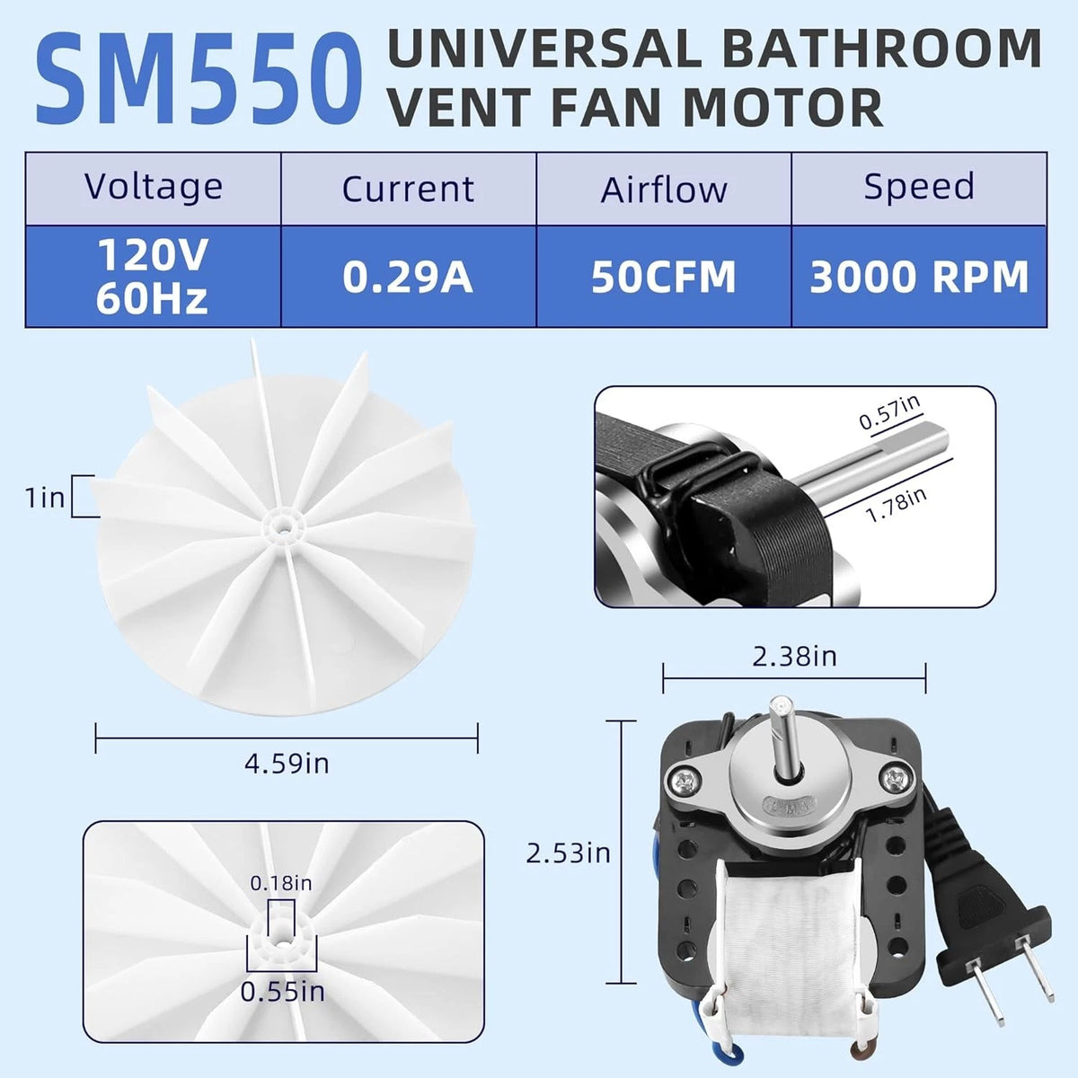 AMI PARTS Universal Bathroom Vent Fan Motor Kit SM550 Electric Motors Fit...