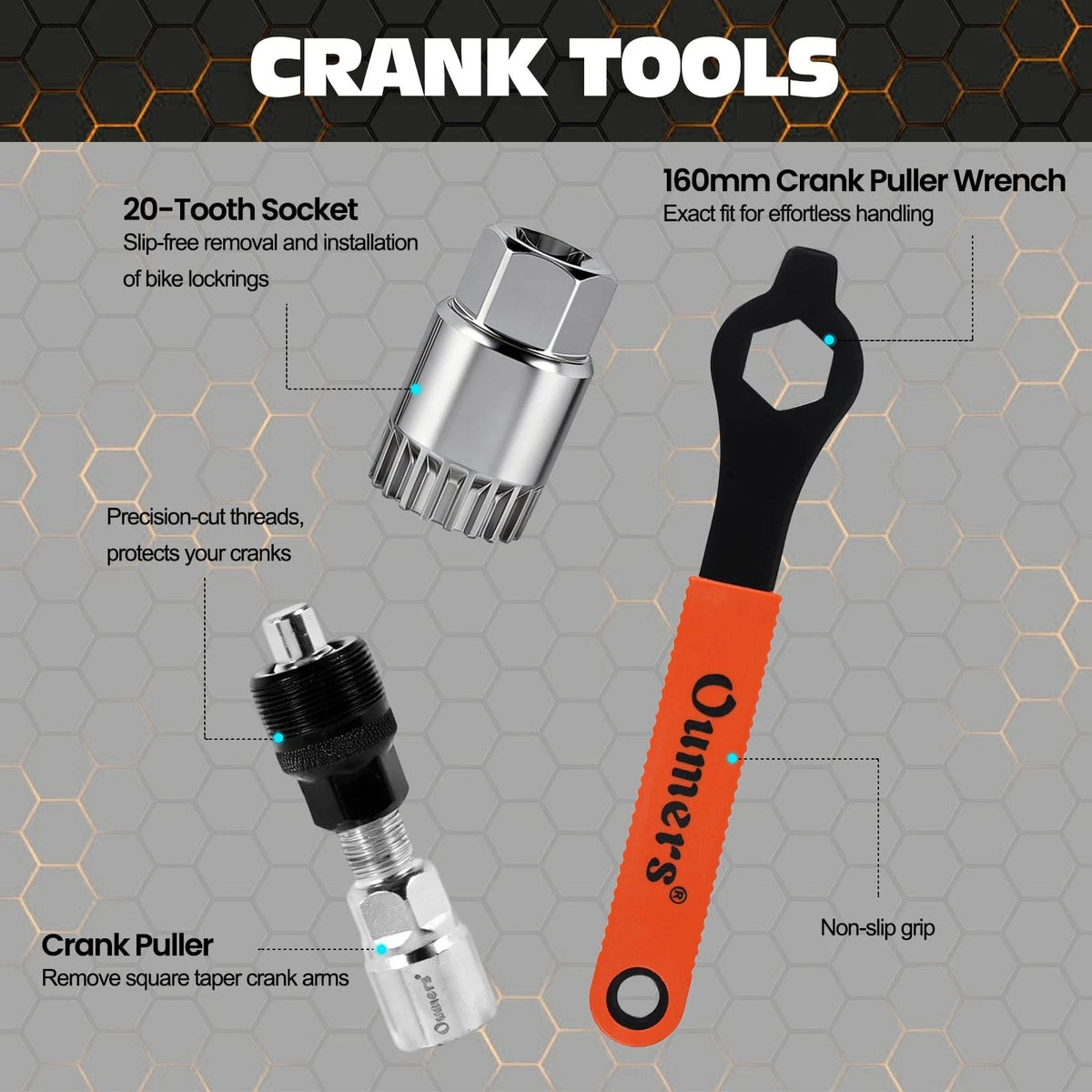 Oumers Bike Crank Extractor/Arm Remover and Bottom Bracket Large, Orange