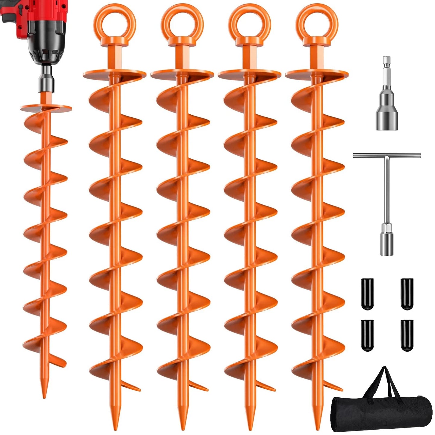 Phopich Ground Anchor Screw in, 4 Pack Spiral Trampoline 4 Pack, Orange