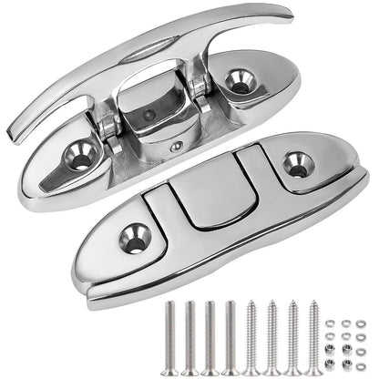 Marine Grade Boat Folding Cleat 6 inch 316 Stainless Steel, 6 Inch, Silver