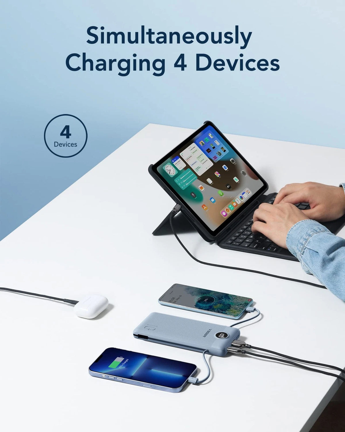 VEGER Portable Charger for iPhone Built in Cables and Wall Plug, D Blue