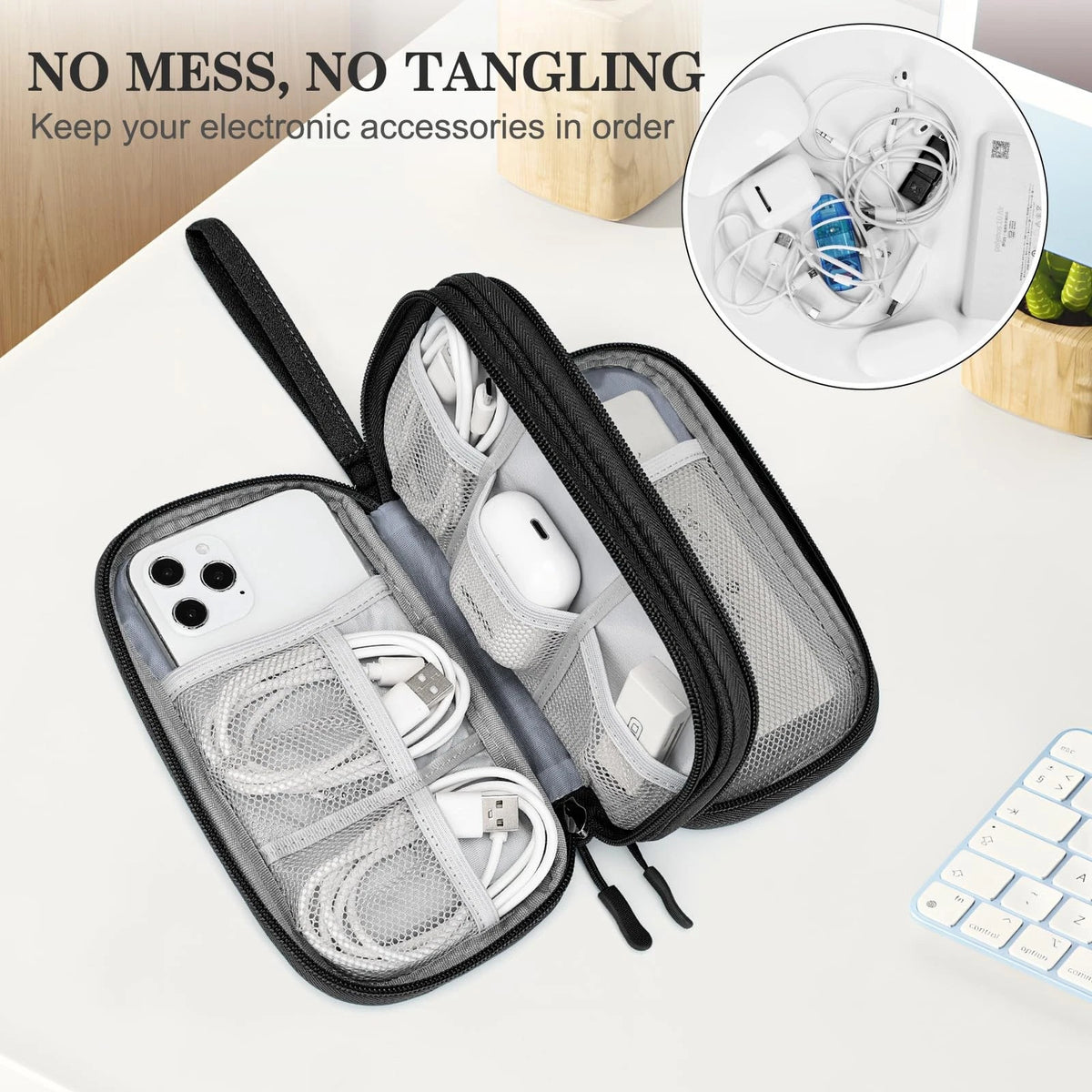 FYY Travel Cable Organizer Pouch Electronic Accessories Carry Case S, Black
