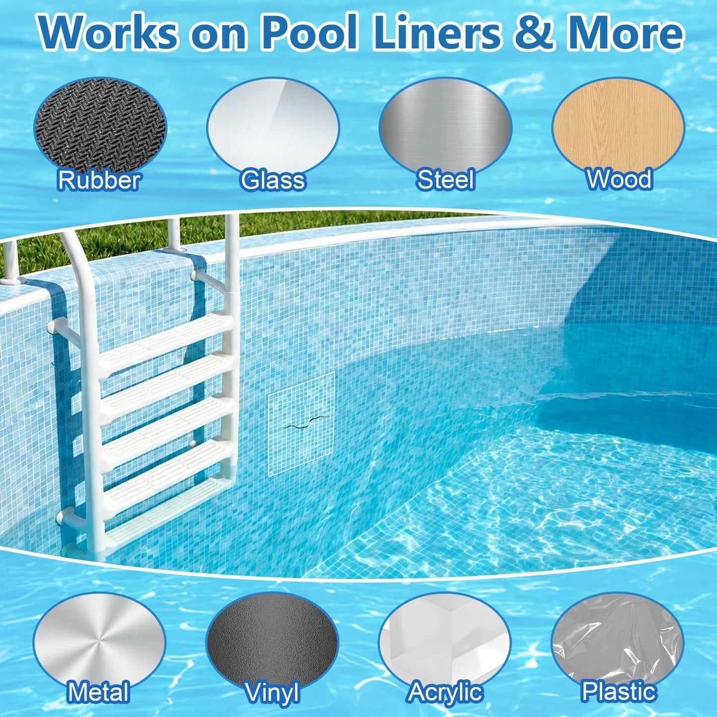 20pcs Self-Adhesive Underwater Vinyl Pool Patch Kit - 4in x Clear