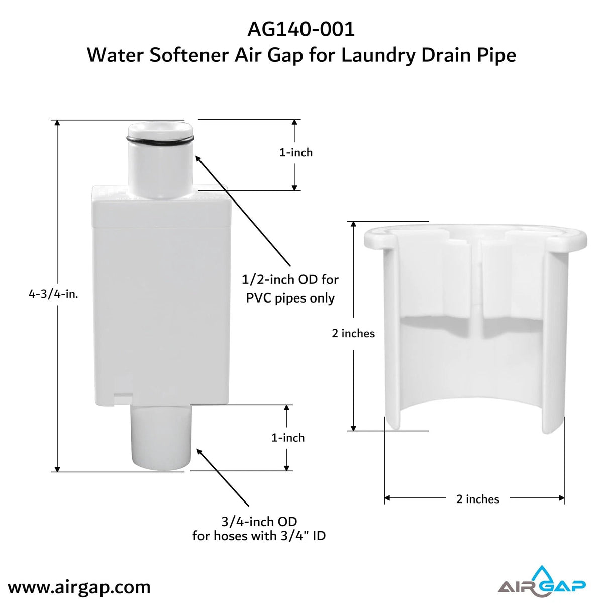 Water Softener Air Gap for installation in Washing Machine box with White