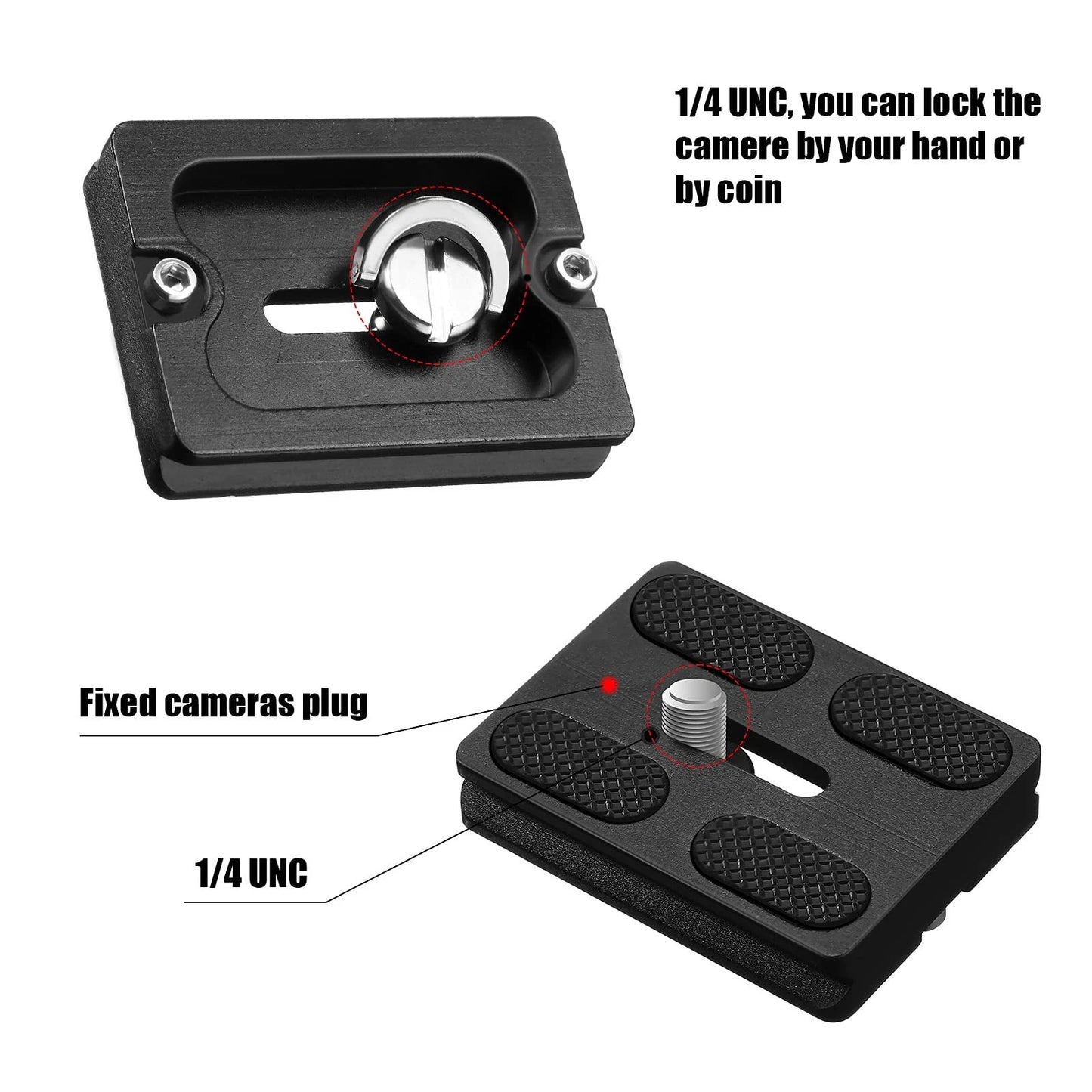 Frienda 2 Pieces Metal Quick Release Plate with 1/4''-20 Camera 50mm, Black