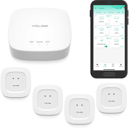 YoLink Water Leak Starter Kit: Hub + 4 Sensor 1 Without Siren, White