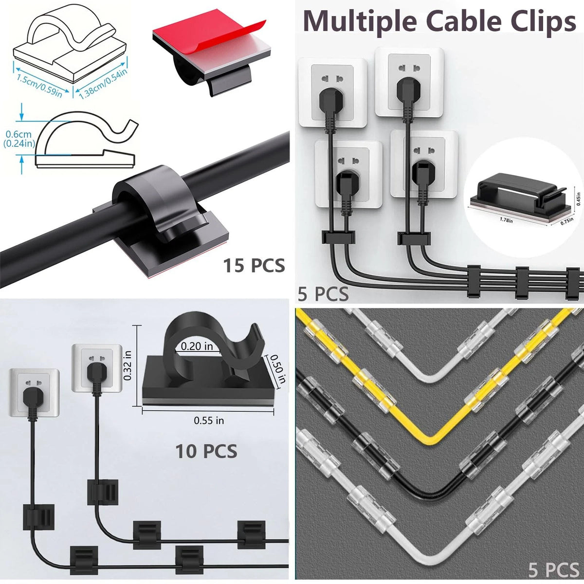 ELII 328Pcs Cable Management Kit, 8 Magnetic Holder,69Adhesive Black