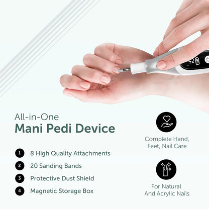 PediLux Pro Professional Manicure Pedicure Kit, Cordless 32 Piece Set, White