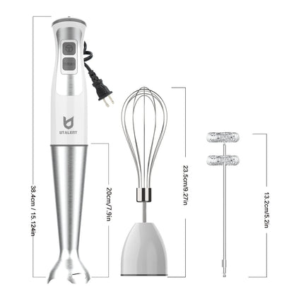 Immersion Hand Blender, UTALENT 3-in-1 8-Speed Stick Blender Compact, White