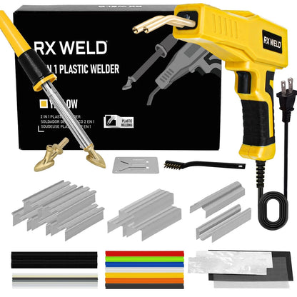 RX WELD 2-in-1 Plastic Welder, 1000PCS Hot Stapler Repair Kit Yellow