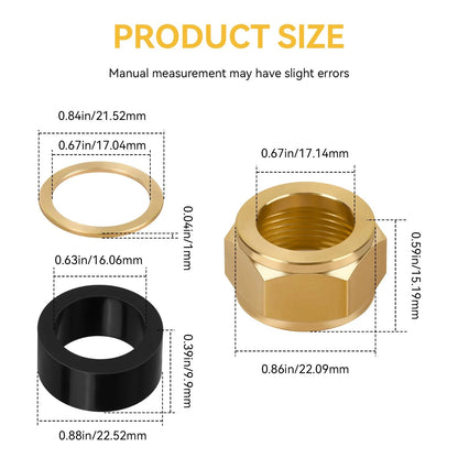 Sight Glass Steamer Parts 5/8" ID Gaskets, Washers, Brass Nuts Black, Gold