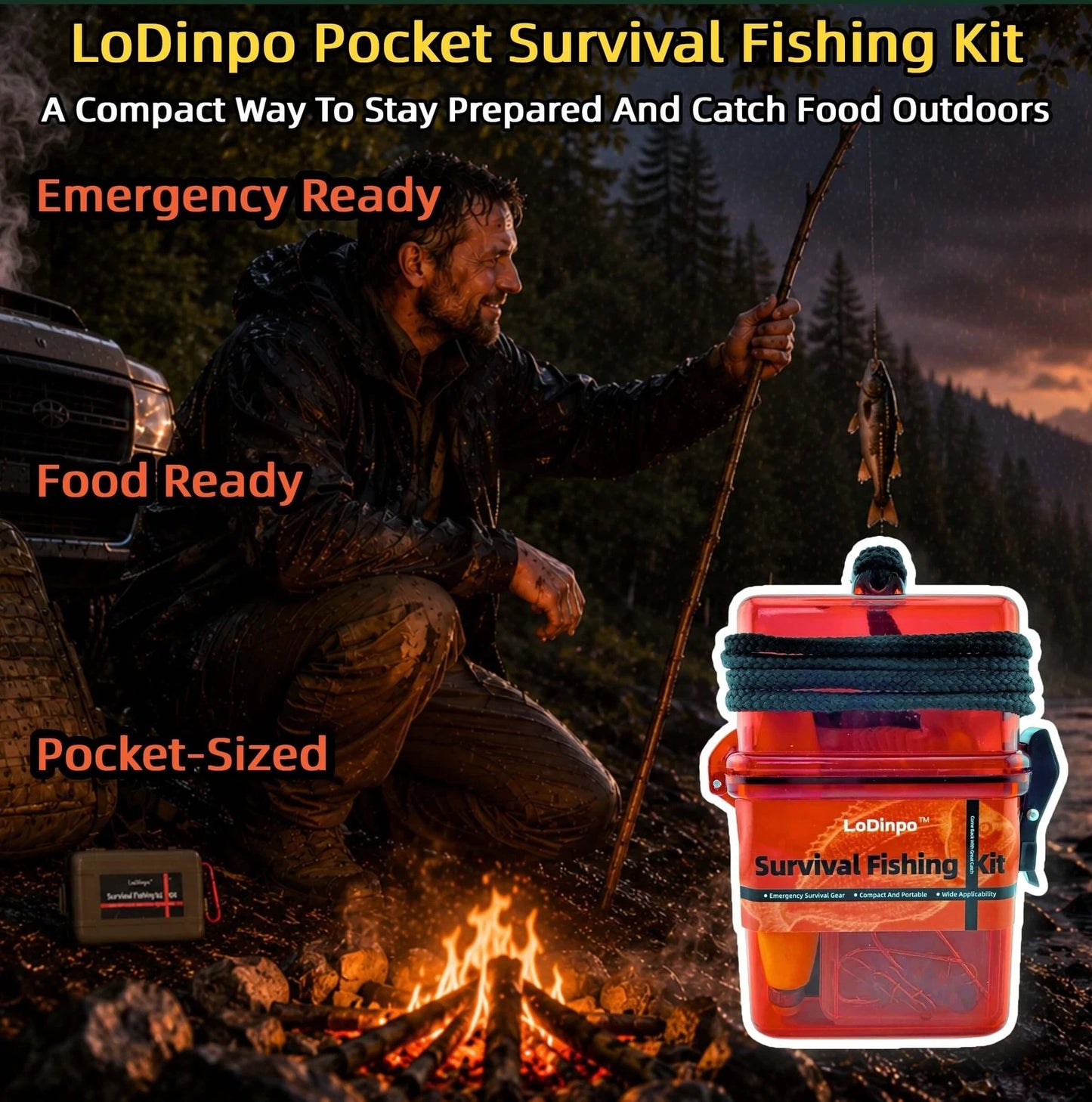 LoDinpo Mini Survival Fishing Kit, Pocket Emergency pocket, Deep Sea Blue