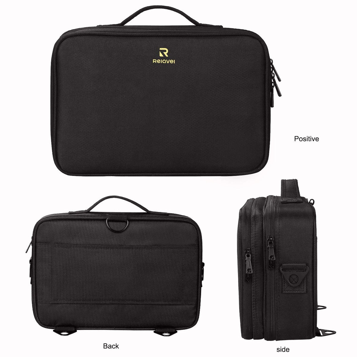 Relavel Makeup Bag Travel Train Case 13.8 inches Large Medium, m Black