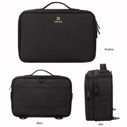 Relavel Makeup Bag Travel Train Case 13.8 inches Large Medium, m Black