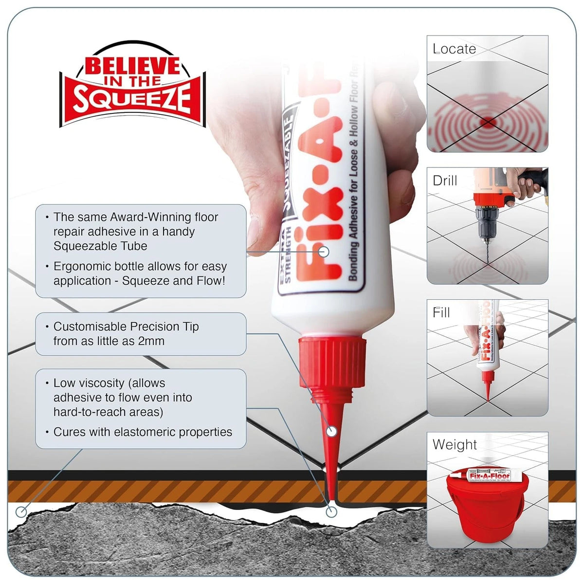 Pack of 2 - The  Fix-A-Floor Squeezy All-in-One Repair Adhesive White