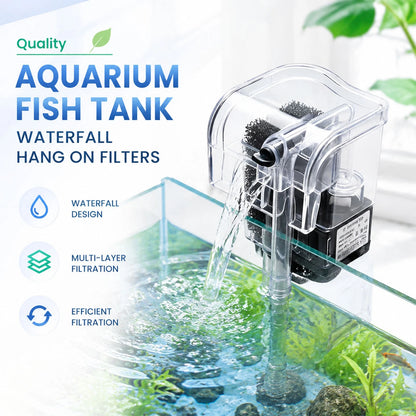 Quiet Energy Efficient Aquarium Waterfall Hang On Filter 250L/H 3W Cascade ABS