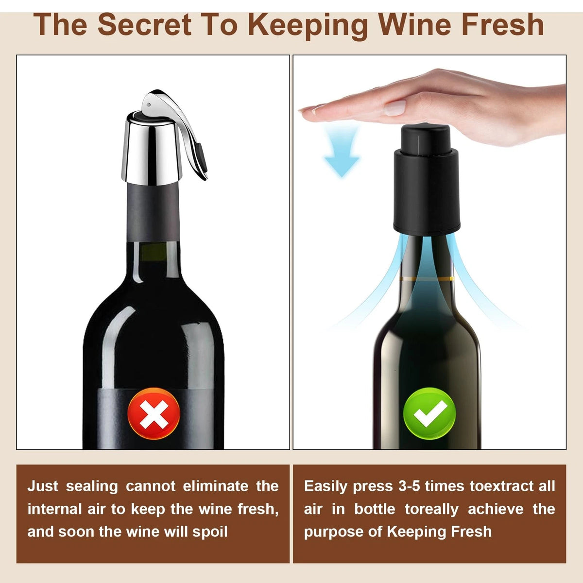 [2 PACK] Premium Vacuum Wine Preserver 1.96 x x 3.14inches, Black