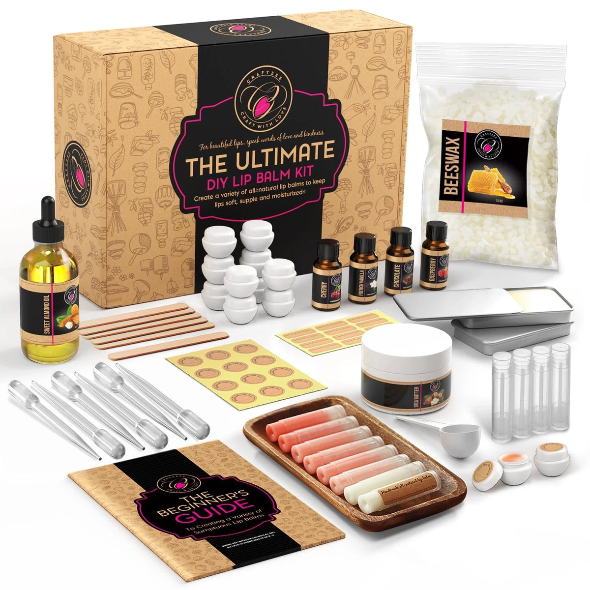 CraftZee 𝗣𝗥𝗘𝗠𝗜𝗨𝗠 Lip Balm Making Kit. DIY 66 Piece Set, Clear