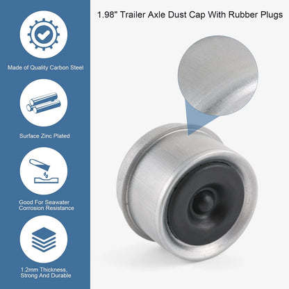 JDMSPEED 2pcs 1.98'' Trailer 1.98" Wheel Hub with Extra 2 Rubber Plugs