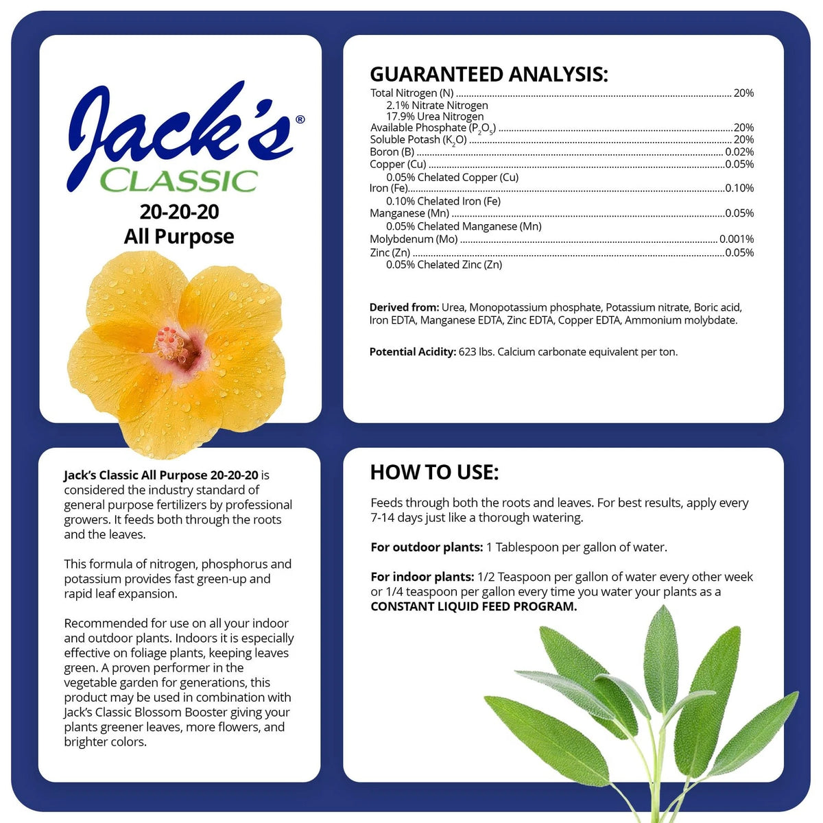 Jack's Classic 20-20-20 All Purpose Water-Soluble Fertilizer with 4lbs