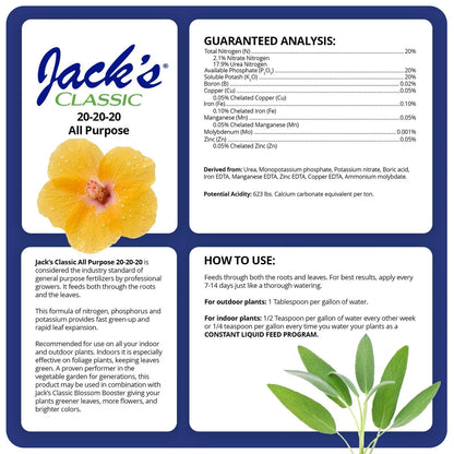 Jack's Classic 20-20-20 All Purpose Water-Soluble Fertilizer with 4lbs