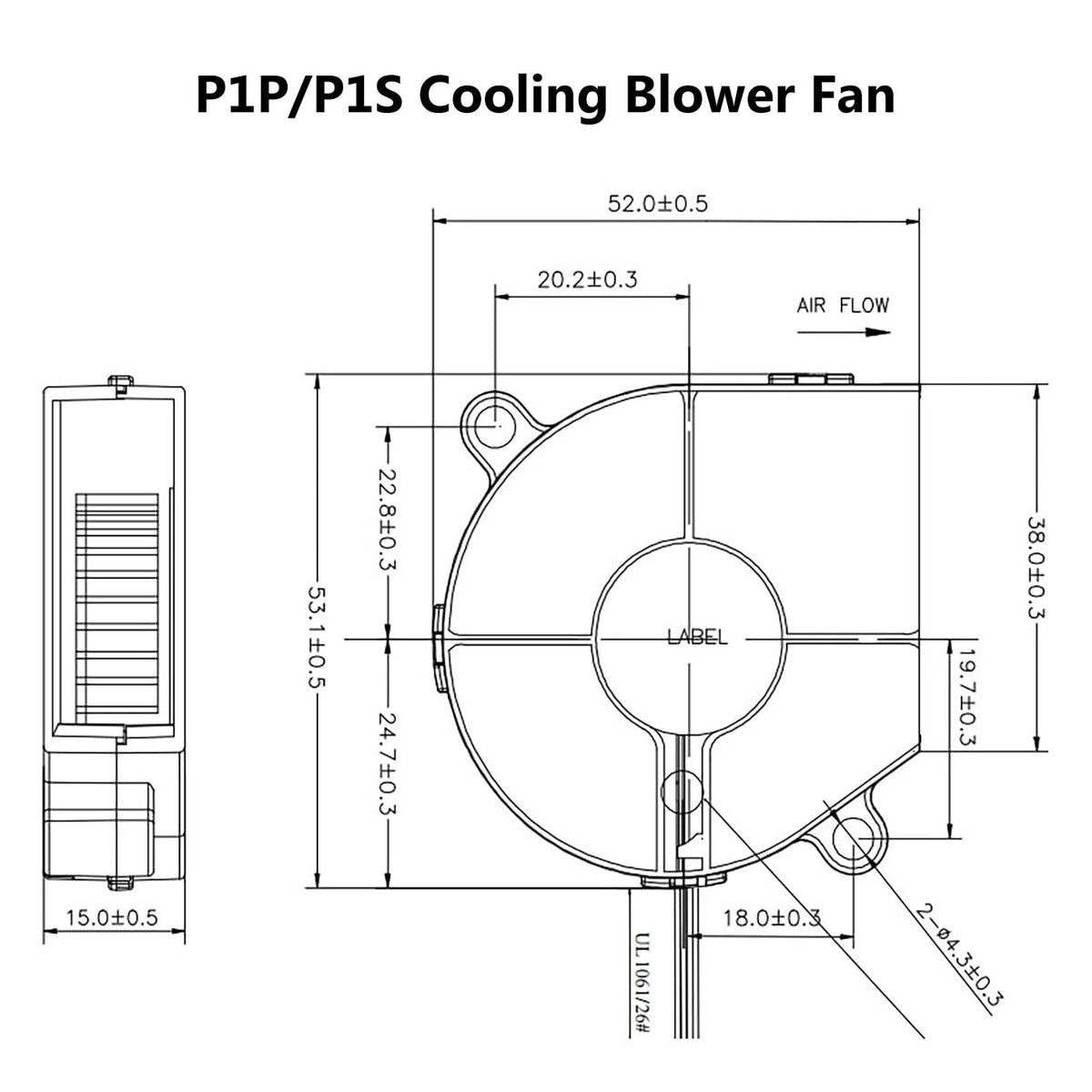 2PCS P1P/P1S DC24V Extruder Hotend Cooling Fan 5015 5015 for