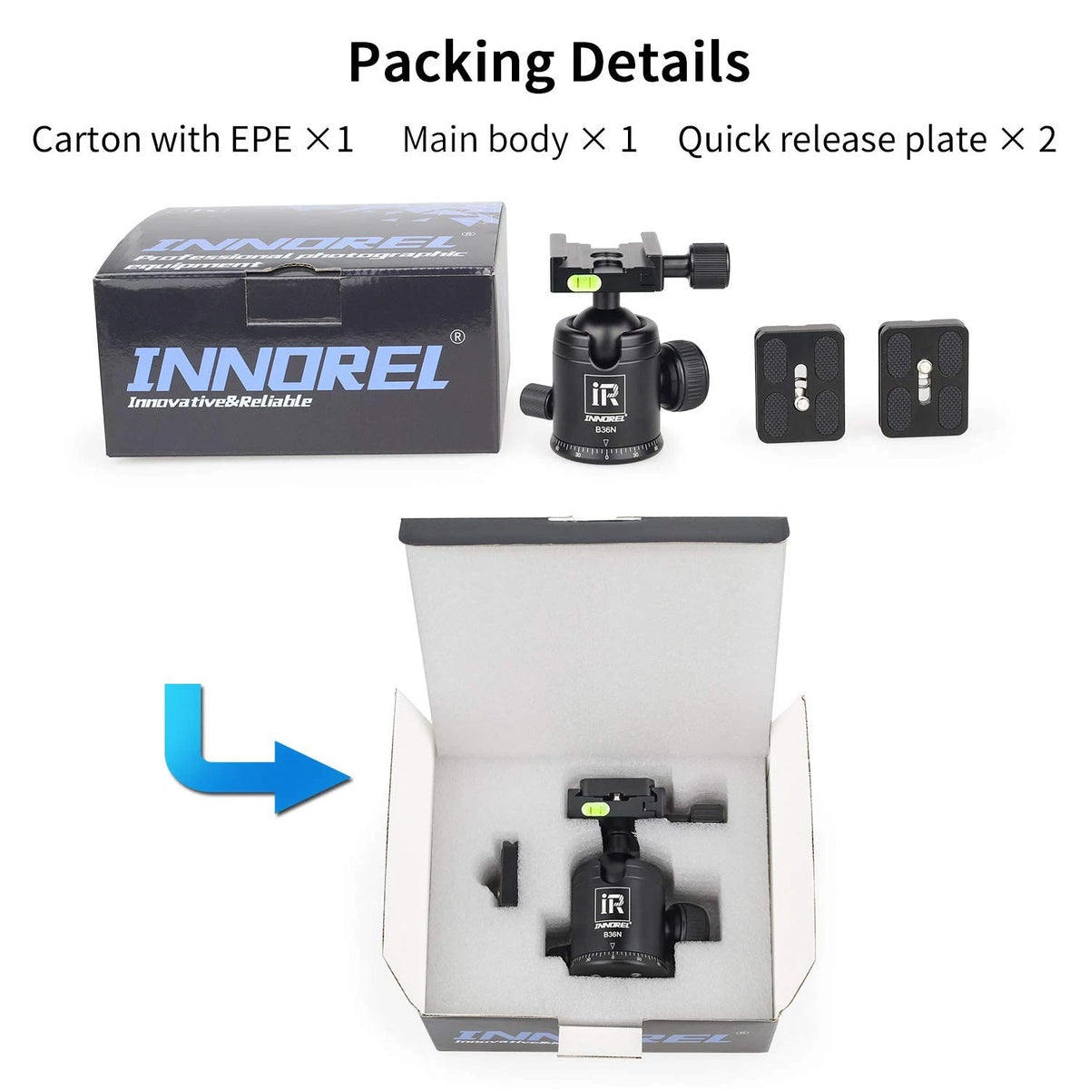 Tripod Ball Head, Camera Tirpod Head Mount 36MM Diameter B36N, B36N