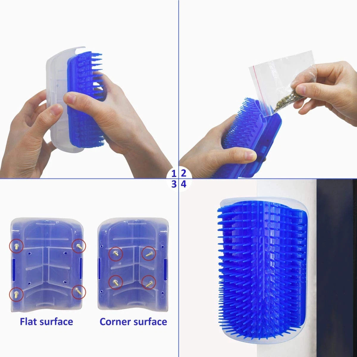 2 Pack Self Grooming Wall Brush for Cats and Dogs - Cat Groomer with Blue