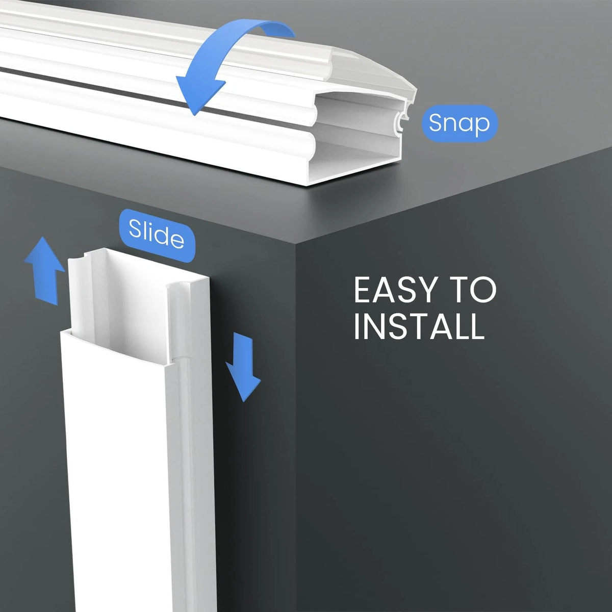 EVEO Cable Hider - One Cord 300” Cover Wall Small, White