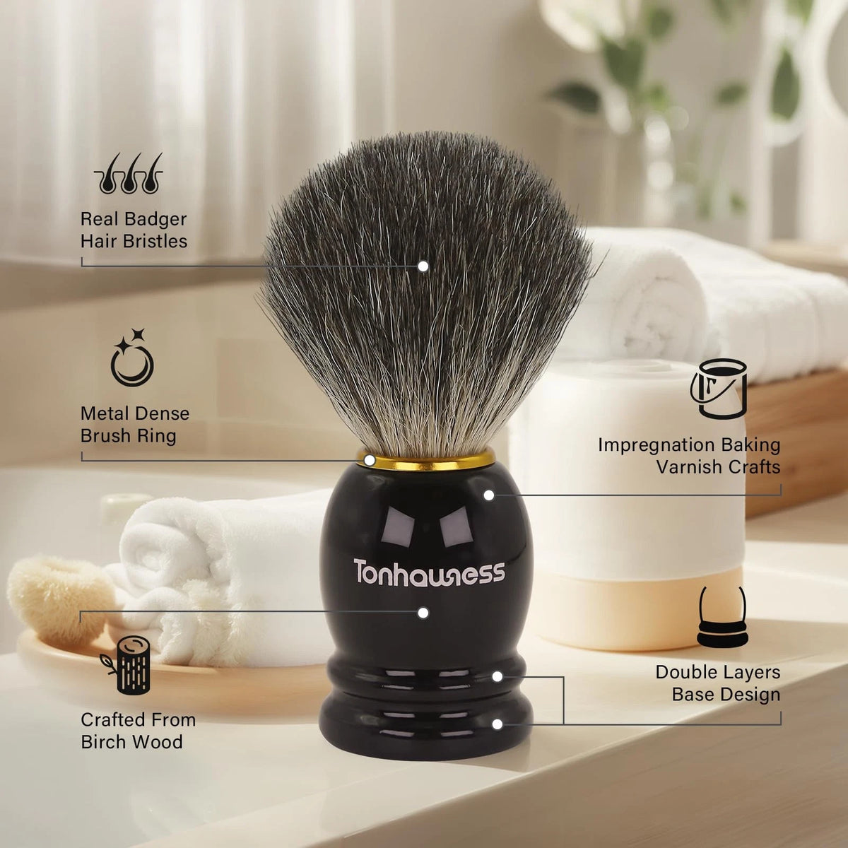 Tonhawness Shaving Brush Kit for Men, 4 in 1 Brushes Set Black-A