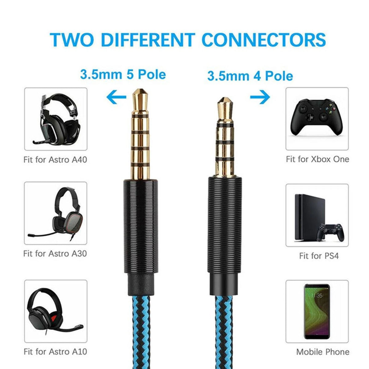 2m/78.7in Audio 3D Stereo Cable Wire Cord For Astro A10 A40 A30 Gaming Headset
