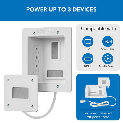 Mount-It! in-Wall TV Cable Management Kit with Recessed Power - White/Gray