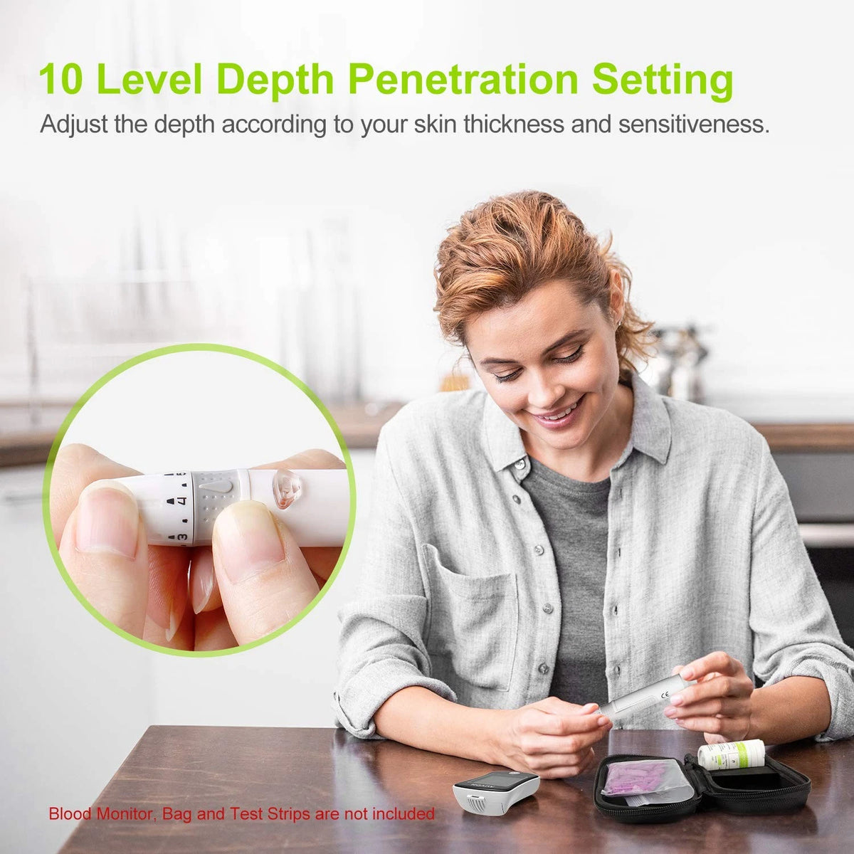 AUVON Lancing Device with Less Pain Design, Blood Sample Pen 101 Piece Set