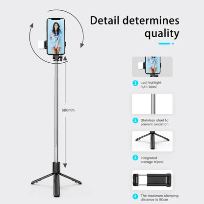 Smartphone Selfie Stick Wireless Bluetooth Rotating 360° Remote LED Highlight
