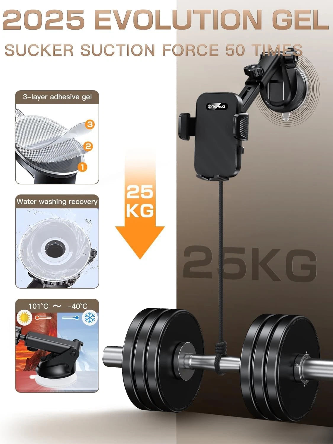 Topmake Car Phone Holder Mount,【2025 Upgrade】 3-in-1 Cell black