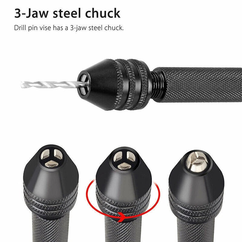 26Pcs Mini Micro Hand Drill Bit Kit Manual Keyless Chuck Pin Vise Rotary Tool